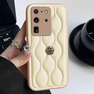 Samsung Galaxy S20 Ultra Uyumlu Kılıf Zebana Camellia Deri Kılıf Bej