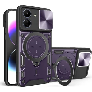 Xiaomi Poco C65 Uyumlu Kılıf Zebana Manyetik Standlı Armor Silikon Kılıf Derin Mor