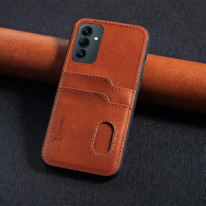 Samsung Galaxy A16 Uyumlu Kılıf Zebana Kartlıklı Lüx Deri Kılıf Kahverengi