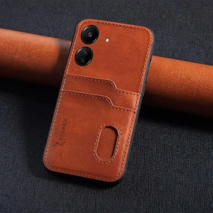 Xiaomi Poco C65 Uyumlu Kılıf Zebana Kartlıklı Lüx Deri Kılıf Kahverengi