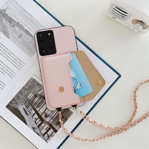 Samsung Galaxy S20 Ultra Uyumlu Kılıf Zebana Boyun Askılı Deri Kılıf Rose Gold