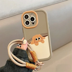 Apple iPhone 15 Pro Max Uyumlu Kılıf Zebana El Bilekli Cat And Puppy Silikon Kılıf Bej