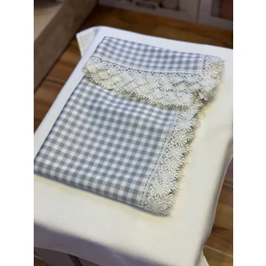 140 x 150 Raşel Leke Tutmaz Güpürlü Sofra Bezi Ekose Gri