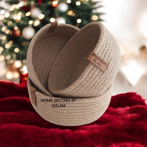 Home Decors By Özlem 3'lü Hasır Sepet Takımı (20X7,18X7,16X7CM) Hasır Düzenleyici Sunum Mutfak Banyo Organizer