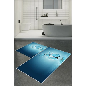 Carmine Carpet Dijital Baskılı Yıkanabilir Kelebek Desenli Kaymaz Taban 2'li Banyo Paspas Seti