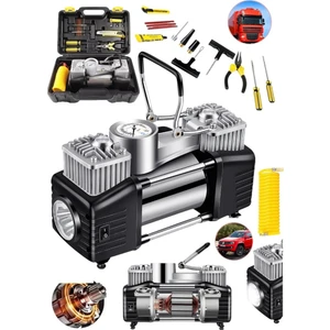 Italy Takım Çantalı 12V Çift Pistonlu 150PSI Tüm Araç Lastik Bot Şişirme Hava Kompresörü Dk 100LT