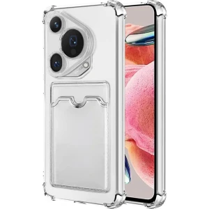 Huawei Pura 70 Ultra Kılıf Darbe Emici Köşe Korumalı Kartlıklı Cüzdanlı Silikon Kapak - Şeffaf
