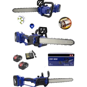 Germany Steel Germany Çok Güçlü Çift Akülü Şarjlı Testere Ağaç Odun Dal Kesme Motoru Hızar 30 cm Pala Boyu Blue