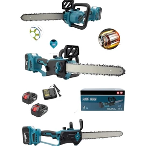 Dynamic Max Germany Çok Güçlü Çift Akülü Şarjlı Testere Ağaç Odun Dal Kesme Motoru Hızar 30 cm Pala Boyu Mavi