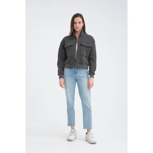 Pamuklu Içi Polarlı Cepli Crop Ceket