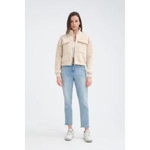 Pamuklu Içi Polarlı Cepli Crop Ceket