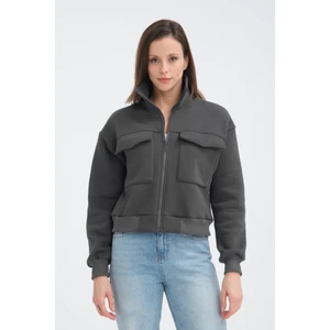 Pamuklu Içi Polarlı Cepli Crop Ceket