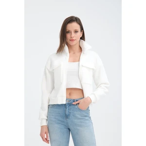 Pamuklu Içi Polarlı Cepli Crop Ceket