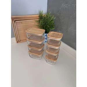 Bambu Kapaklı Cam Kahvaltılık Seti 8 Adet Vakumlu Saklama Kabı