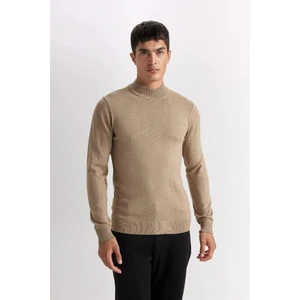 Slim Fit Yarım Balıkçı Yaka Basic Örme Kazak Beıge