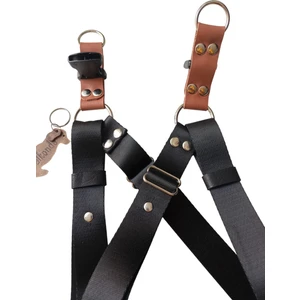 Köpek göğüs tasması orta ve büyük ırk siyah saten kolon hakiki deri konbinli göğüs ölçüsü:55-95cm ayarlı dog harness GT3-9