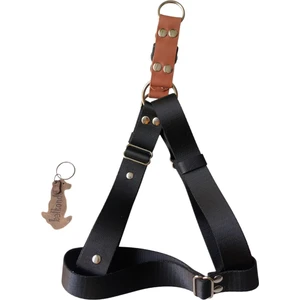 Köpek göğüs tasması orta ve büyük ırk siyah saten kolon hakiki deri konbinli göğüs ölçüsü:55-95cm ayarlı dog harness GT3-9