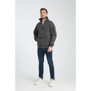 Award Fashion Pamuklu içi Polarlı Dik Yaka Kanguru Cepli Sweatshirt