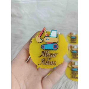 10 Adet Iş Makinesi Konsept Pleksi Magnet Yenidoğan Doğum Günü Mevlüt Hediyelikleri