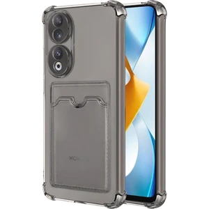 Honor 70 Uyumlu Kılıf Darbe Emici Köşe Korumalı Kartlıklı Cüzdanlı Silikon Kapak - Füme