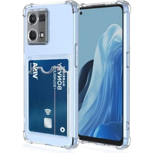 Oppo Reno 7 Uyumlu Kılıf Darbe Emici Köşe Korumalı Kartlıklı Cüzdanlı Silikon Kapak - Şeffaf