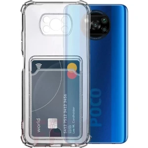 Poco X3 Nfc Uyumlu Kılıf Darbe Emici Köşe Korumalı Kartlıklı Cüzdanlı Silikon Kapak - Şeffaf