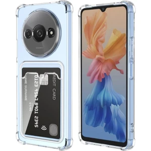 Redmi A3 4g Uyumlu Kılıf Darbe Emici Köşe Korumalı Kartlıklı Cüzdanlı Silikon Kapak - Şeffaf