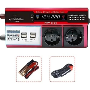 12V 2000W Modifiye Sinus Inverter Araç ve Güneş Enerjisi Uyumlu, Çift Usb, Çift Priz ve Çakmaklık