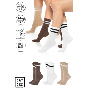 Bambu Unisex Tenis Kolej Çizgili Premium Dikişsiz Soket Çorap 3'lü Paket