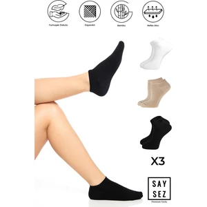 Bambu Kadın Patik Düz Çorap Dikişsiz Premium 3'lü Paket
