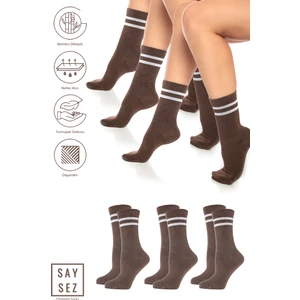 Bambu Unisex Tenis Kolej Çizgili Premium Dikişsiz Soket Çorap 3'lü Paket