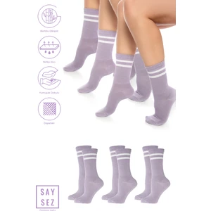 Bambu Unisex Tenis Kolej Çizgili Premium Dikişsiz Soket Çorap 3'lü Paket
