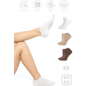 Bambu Kadın Patik Düz Çorap Dikişsiz Premium 3'lü Paket