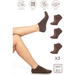 Bambu Kadın Patik Düz Çorap Dikişsiz Premium 3'lü Paket