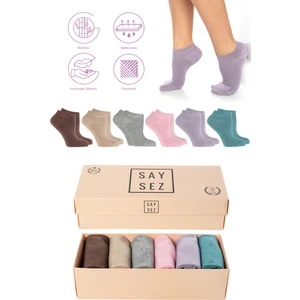Bambu Kadın Patik Düz Çorap Dikişsiz Premium Kutulu 6'lı Paket