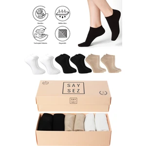 Bambu Kadın Patik Düz Çorap Dikişsiz Premium Kutulu 6'lı Paket