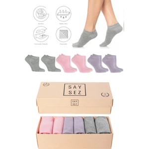 Bambu Kadın Patik Düz Çorap Dikişsiz Premium Kutulu 6'lı Paket