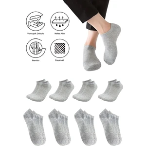 Bambu Erkek Sneaker Gri Melanj Renk Çorap Dikişsiz Görünmez Bilekte Spor Çorap Premium 4'lü Paket