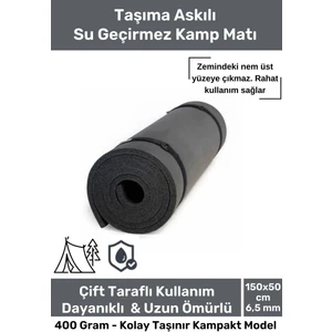 Su Geçirmez Konfor Modeli Taşıma Askılı Çift Taraflı Kamp Zemin Çadır Uyku Matı Siyah Yer Minderi