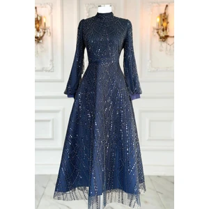 Amine Hüma Karina Abiye Elbise Lacivert