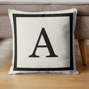 Perdeyap Harfli Kırlent Kılıfı - A Harfi - Hediyelik Dekoratif Kırlent Yastık Kılıfı 43  x  43  cm  Krem-Siyah