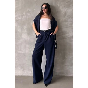 Lacivert Çift Pileli Kemerli Pantolon MG2330