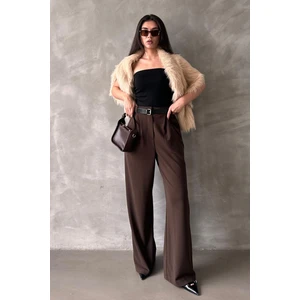 Kahverengi Çift Pileli Kemerli Pantolon MG2330