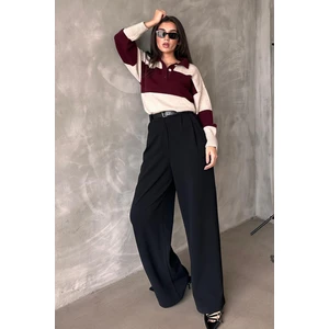 Siyah Çift Pileli Kemerli Pantolon MG2330