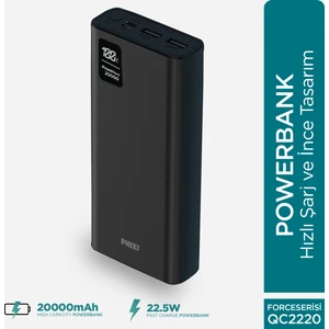 Force QC2220 20.000MAH LCD Ekranlı 22.5W Pd Destekli Powerbank