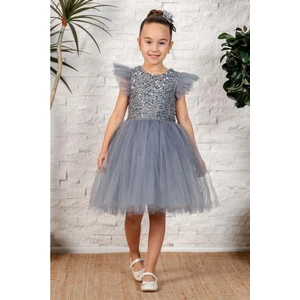 Mnk Baby & Kids Küpeli Pul Payet Tüllü Kız Çocuk Elbise MNK0526