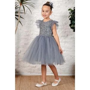 Mnk Baby & Kids Küpeli Pul Payet Tüllü Kız Çocuk Elbise MNK0526