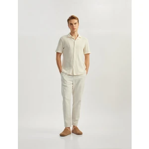 Keten Pamuk Karışımlı Cep Detaylı Beli Bağcıklı Çizgili Chino Pantolon