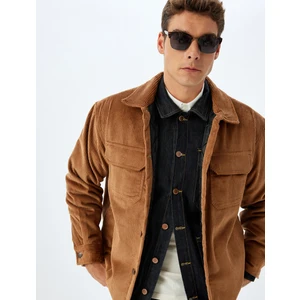 Slim Fit Ceket Fitilli Kadife Gömlek Yaka Kapaklı Cep Detaylı Pamuklu