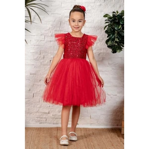 Mnk Baby & Kids Küpeli Pul Payet Tüllü Kız Çocuk Elbise MNK0526